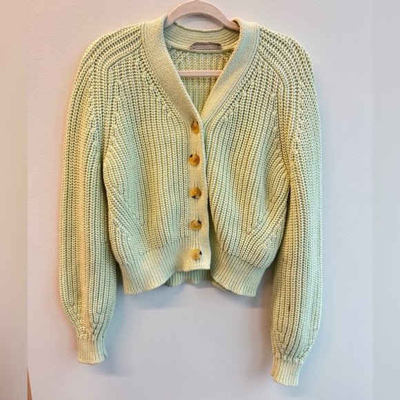 Everlane Sweaters - Everlane Sea Foam Green Chunky Knit Large Button-Up Cardigan Texture Cotton Sz S